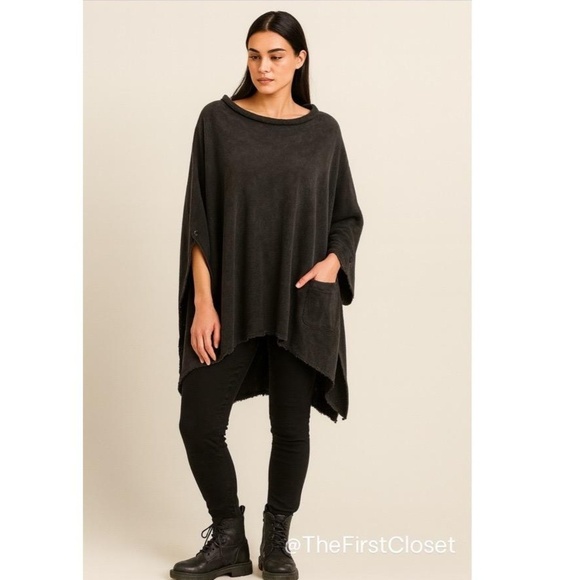 DiscardoCults Sweaters - DiscargoCults Lagenlook Oversized Poncho Pullover Raw Hem, Darkwear Avantgarde